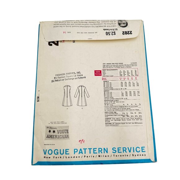 Vtg "Chester Weinberg" 2202 Vogue Americana Dress Pattern, Size 14 w/Label - Picture 4 of 10